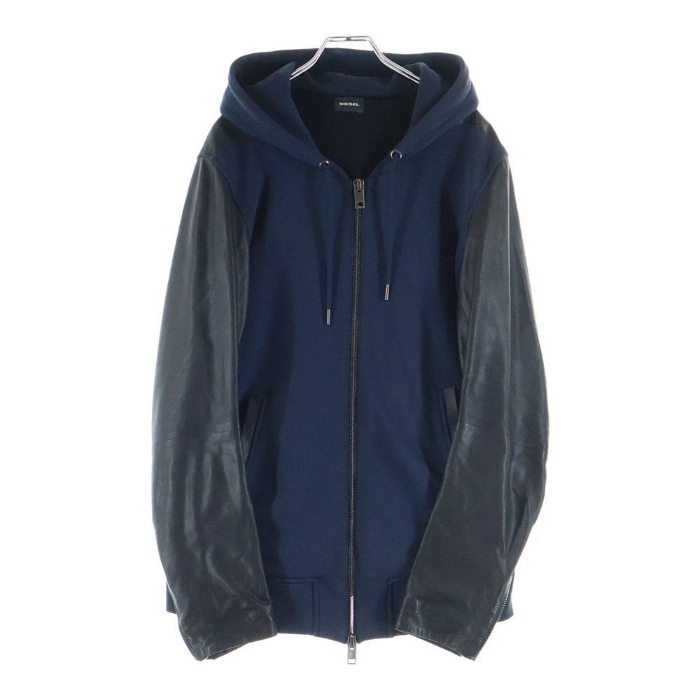 レザー切り替え ジップアップ フーディー TR000084 ブラック/ネイビー Bランク