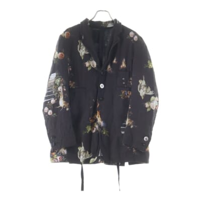 26SS EMMA 総柄 リネン ワイヤーラベル 3BJKT ジャケット テーラード BLK 黒 Aランク