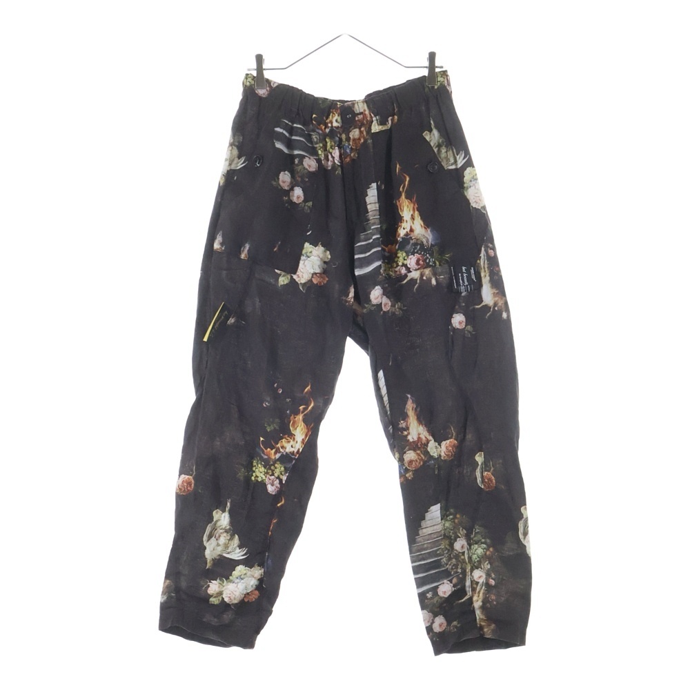 26SS EMMA総柄 リネン イージーパンツ FLOWERPANTS BLK 黒 Aランク