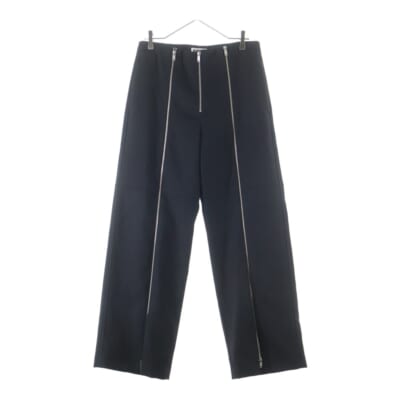 Front Zip Wide Trousers フロントジップ ワイドフレアトラウザー BLK ブラック ウール Aランク