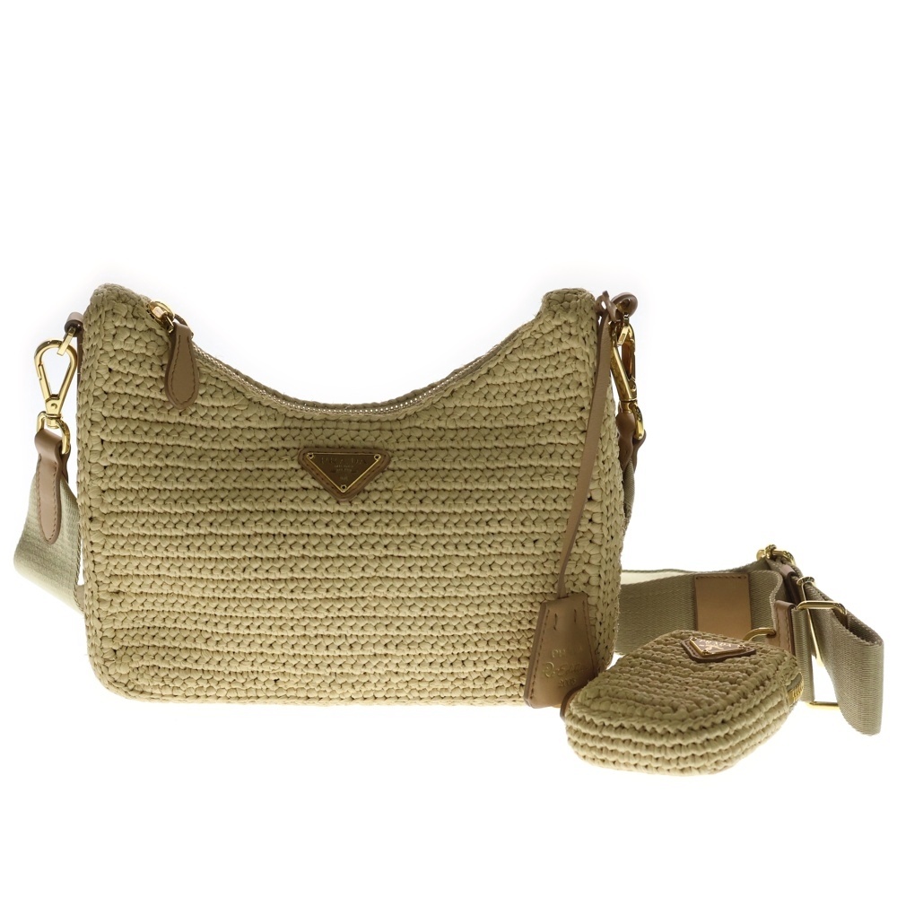 Re-Edition 2WAYショルダーバッグ ベージュ ラふぃあ ゴールド金具 Aランク