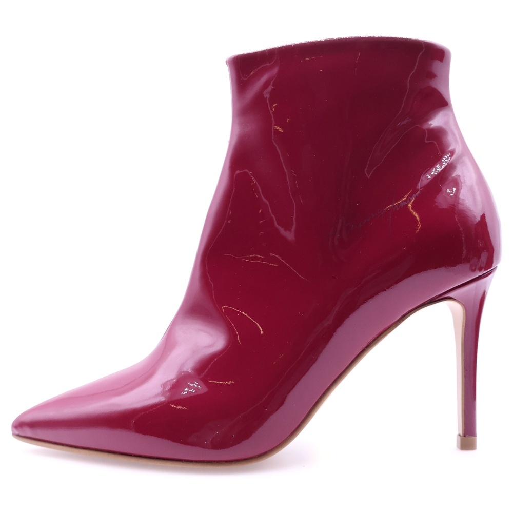 パテントレザー ヒール サイドジップ ショートブーツ レッド レディース Aランク