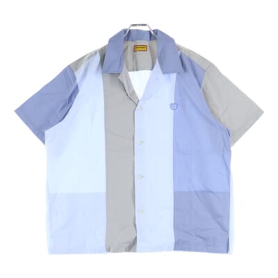 25SS PANEL SHIRT パネル パッチワーク オープンカラーシャツ ブルー/グレー HM29SH024 Bランク