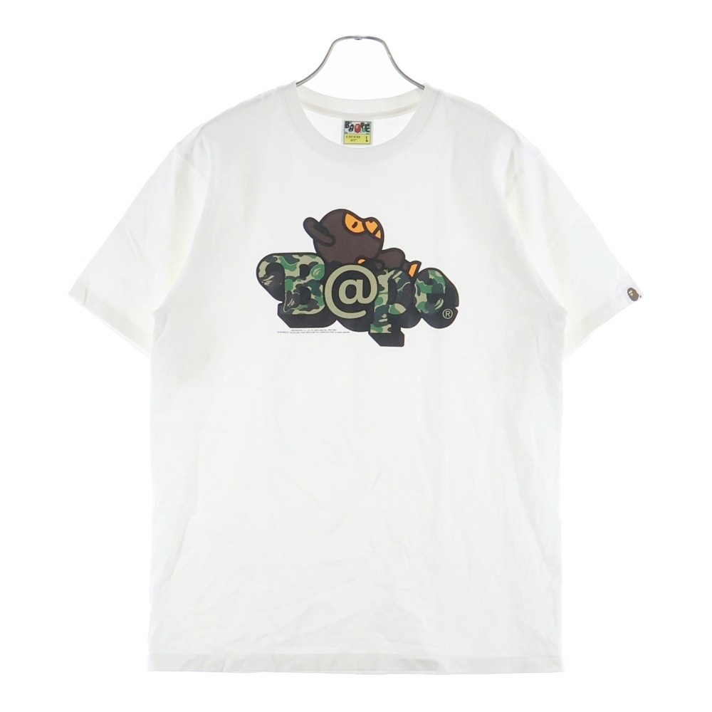 BE@RTEE BABY MILO(R) ON BAPE(R) ベアティー ベイビーマイロオン ベイプ クルーネック カットソー 半袖Tシャツ ホワイト 002TEK781902C Bランク