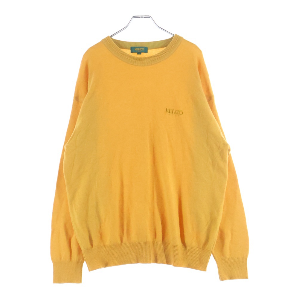 胸ロゴ刺繍 日本製 モックネック 長袖セーター ニット イエロー Bランク