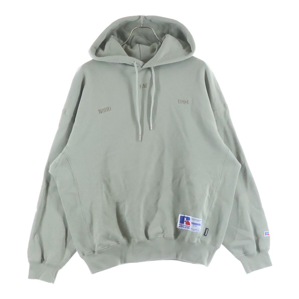 22SS ×RUSSELL ATHLETIC C-HOODED ラッセルアスレチック ロゴエンブロイダリー プルオーバーフーディー パーカー グリーン 221XRRUN-CSM02 Bランク