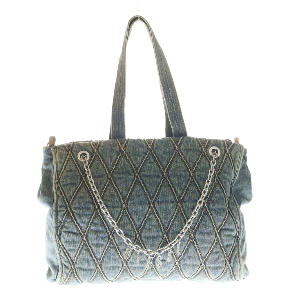 24AW CHARM-D-TOTE BAG IN ARGYLE QUILTED DENIM アーガイル柄 デニムキルティング クリスタルロゴチャーム付き ショルダー トートバッグ X10014P5570 Bランク