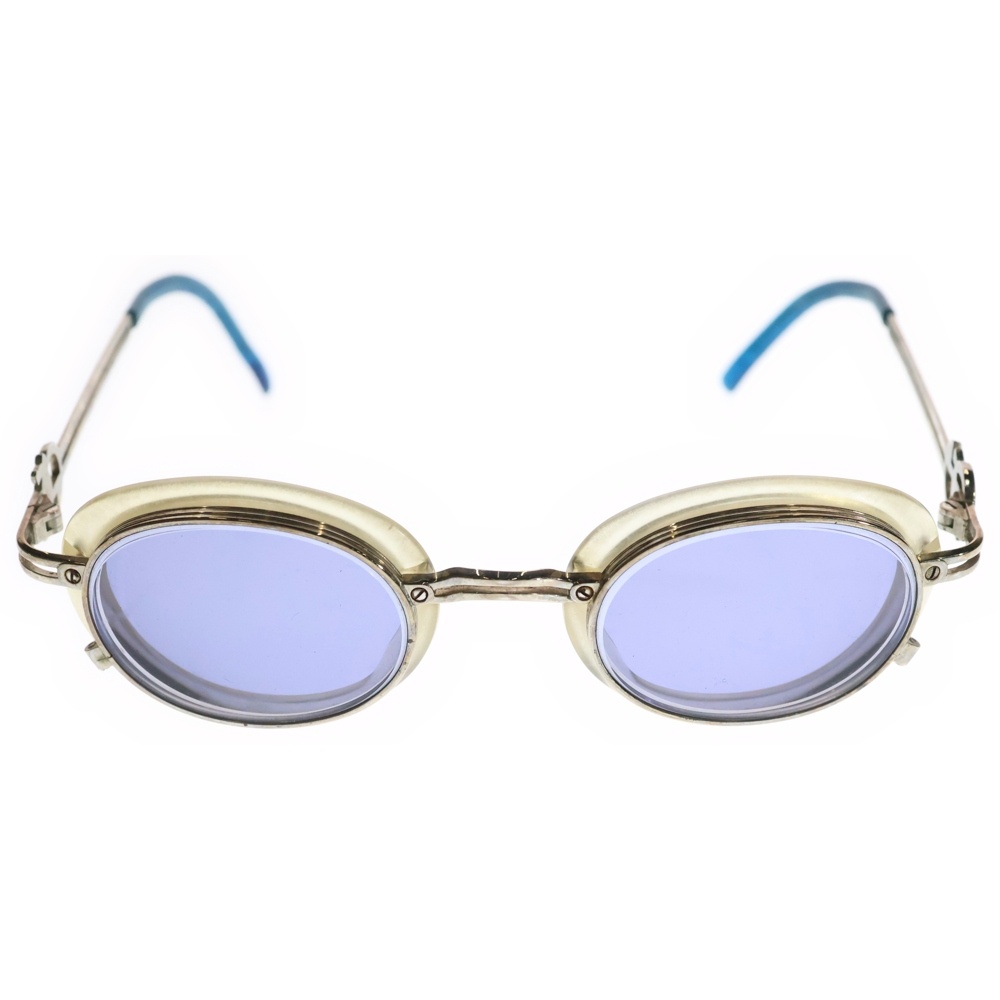 90S VINTAGE ヴィンテージ スチームパンクシリーズ カラーレンズサングラス アイウェア メガネ 眼鏡 度入り シルバー/ブルー 58-5201 Bランク