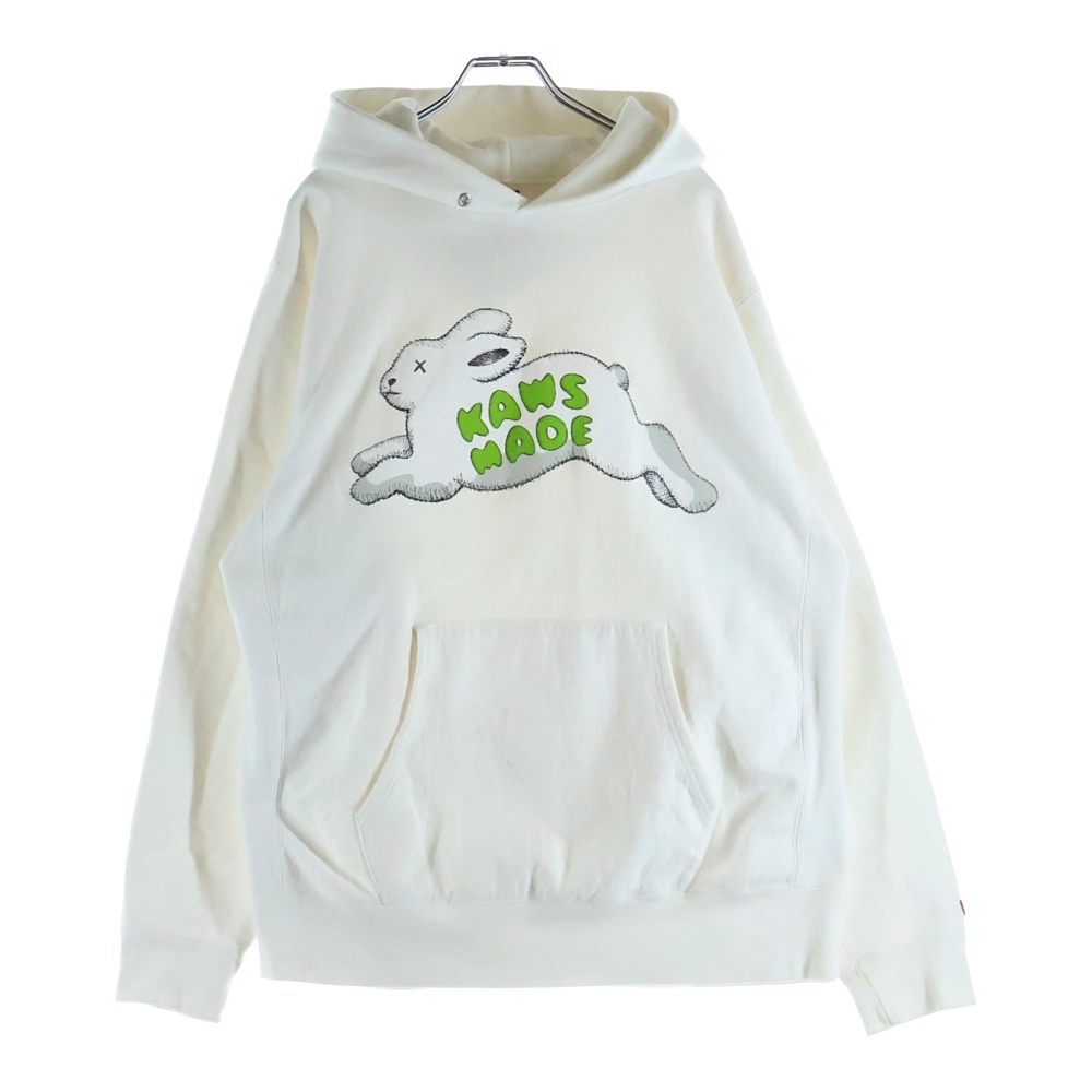 23AW ×KAWS RABBIT HOODIE ラビットロゴプリント フーデットスウェットパーカー ホワイト Bランク