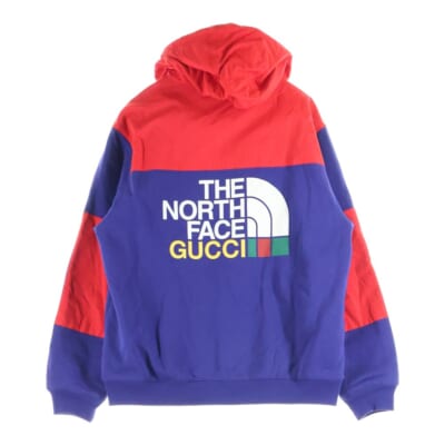 21AW ×THE NORTH FACE ノースフェイス ロゴデザイン ナイロン切り替え フーデッド ジップアップ スウェット パーカー パープル 671462 Bランク