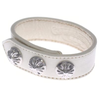 3BTN 2SNP クロスボール 3ボタン2スナップ レザーブレスレット ホワイト/シルバー BCA123 Bランク