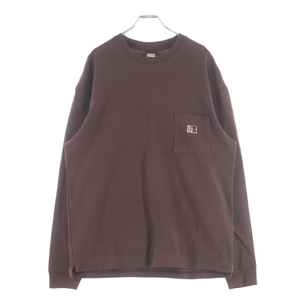 ×RUSSELATHLETIC ラッセルアスレチック エンブロイダリーロゴデザイン 胸ポケット クルーネック カットソー 長袖Tシャツ ブラウン KHM030002 Bランク