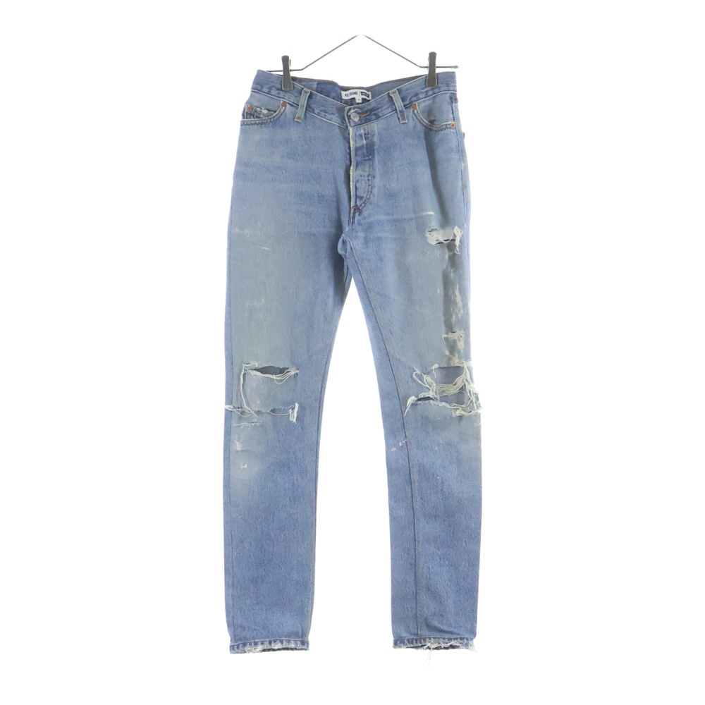 ×RE/DONE リダン ダメージ加工 マルチポケット ボタンフライ デニムパンツ インディゴ 2110600703 Bランク