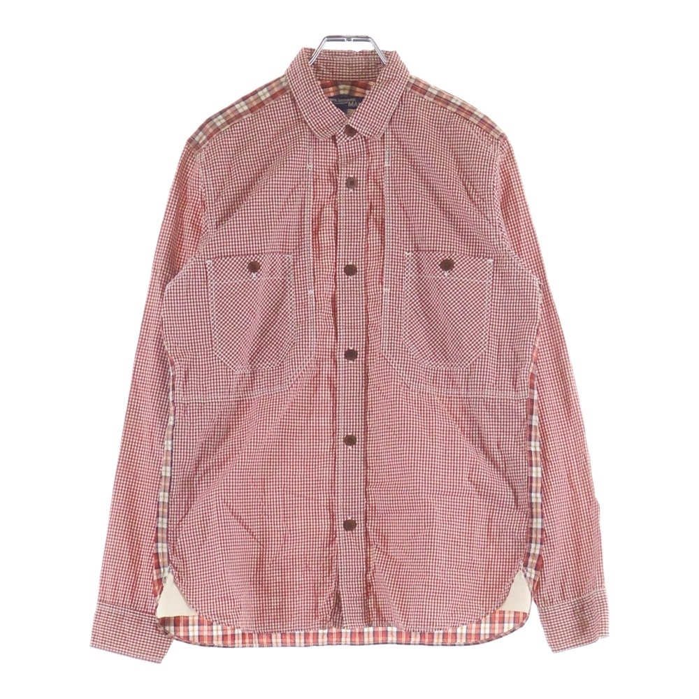 12SS AD2011 ダブルポケット チェック柄切り替え 長袖シャツ レッド WI-B029 Bランク