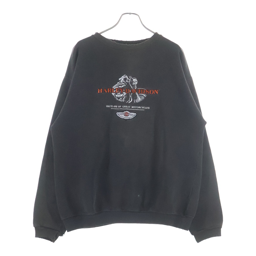 90S VINTAGE ヴィンテージ フロントロゴ刺繍 クルーネック スウェットトレーナー チャコールグレー Bランク