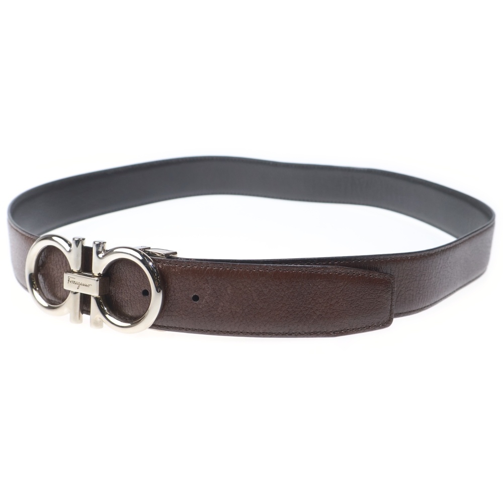 DOUBLE GANCINI ダブルガンチーニバックル リバーシブルベルト ブラウン/ブラック Bランク