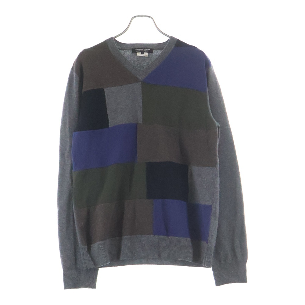 11AW パッチワーク Vネック ニット セーター マルチカラー DH-N015 AD2011 Bランク