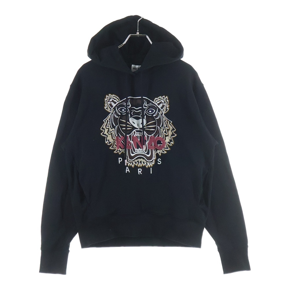 フロントロゴ タイガー刺繍 プルオーバースウェットパーカー フーディー ブラック FB62SW8714XA Bランク