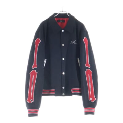 BONES WOOL BOMBER JACKET ボーンズウールボンバー ロゴエンブロイダリー ジャケット ブラック/レッド AMOUVY1009 Bランク