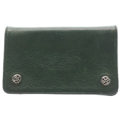 1ZIP フローラルボタン コンパクトレザーウォレット 折り畳み財布 グリーン Bランク