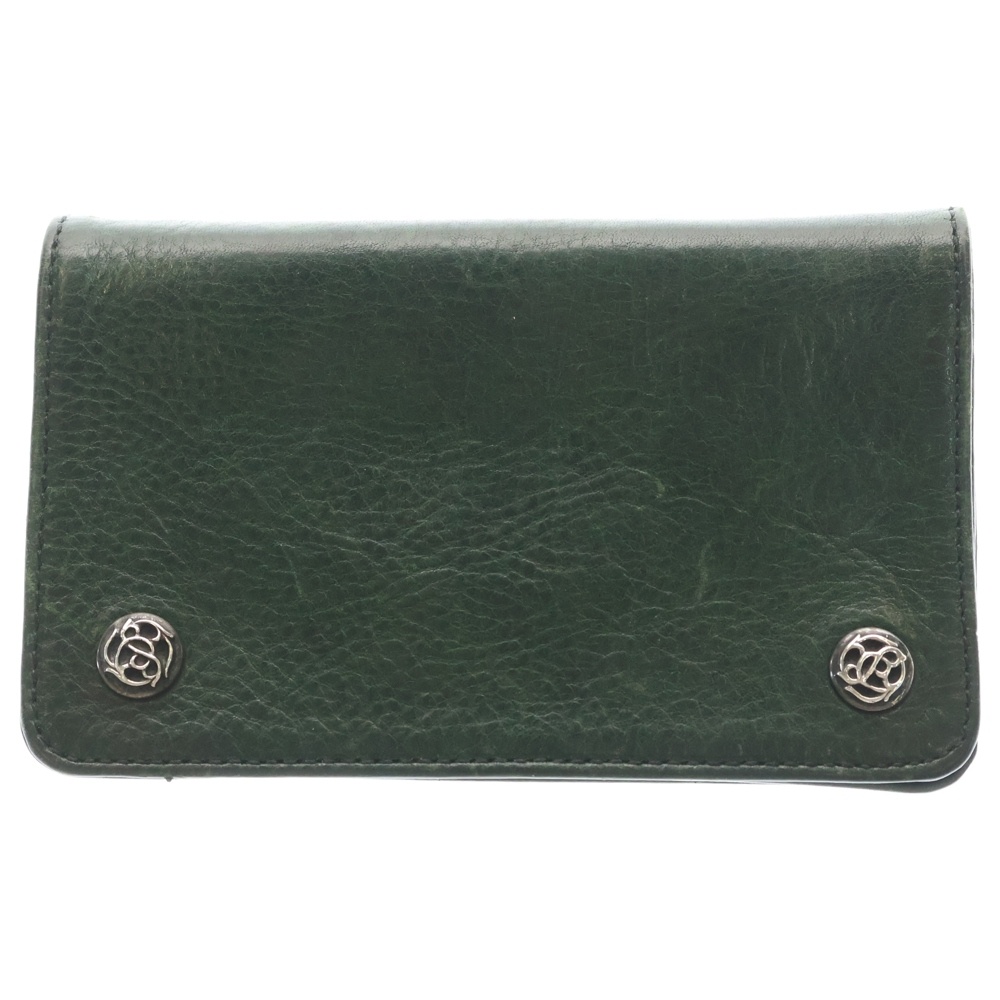 1ZIP フローラルボタン コンパクトレザーウォレット 折り畳み財布 グリーン Bランク