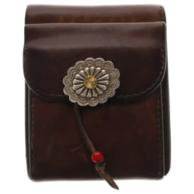 K18付きフラワーコンチョ 二つ折り財布 レザーウォレット 赤茶 Bランク
