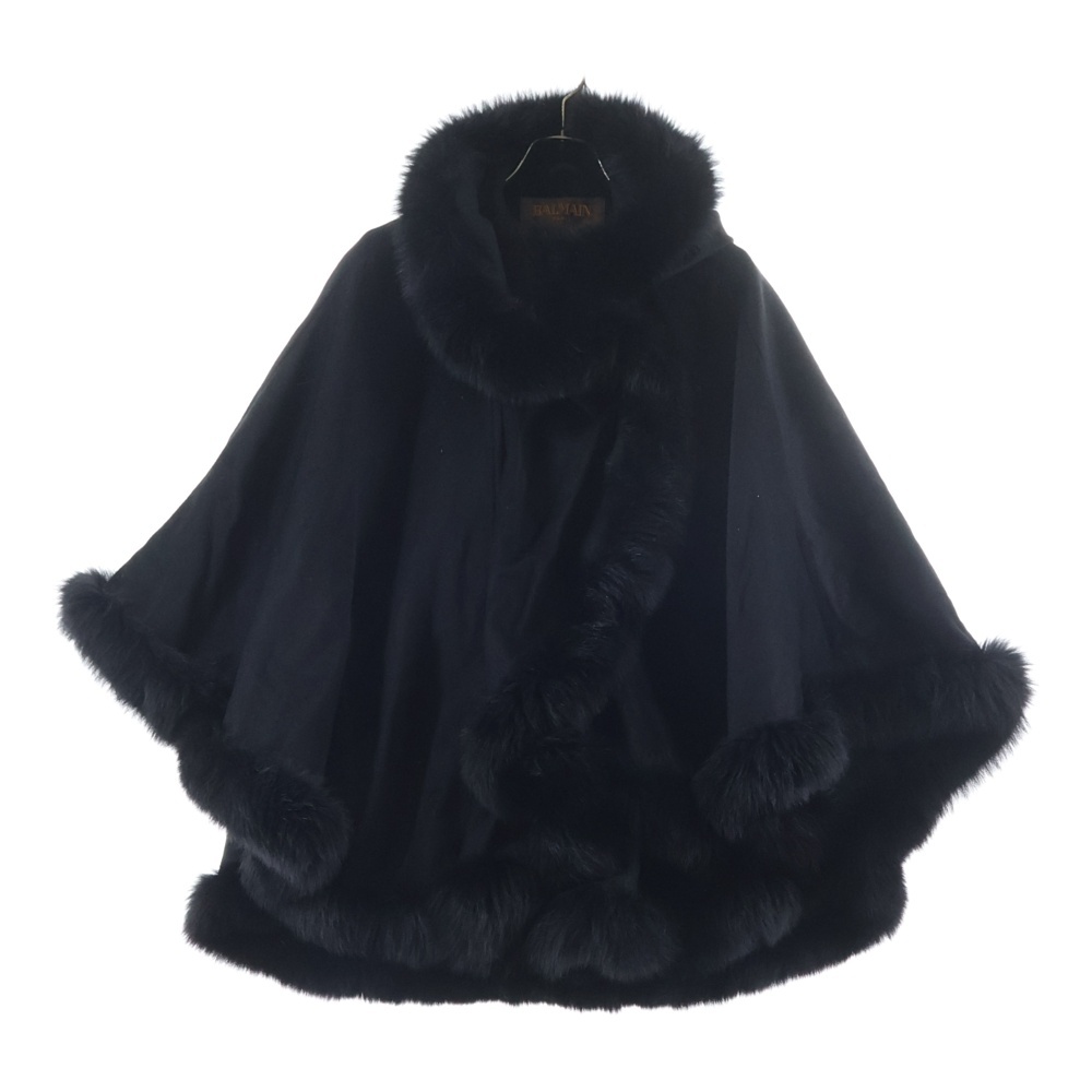 カシミヤ フーデッド ポンチョコート ブラック レディース 4701 Bランク