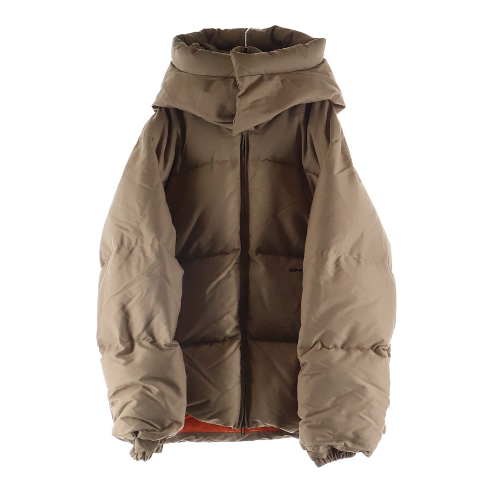 22AW ロゴプリント フーデッドダウンジャケット ブラウン OMED048F22FAB001 Bランク