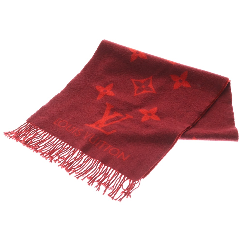 レイキャビック グラディエント モノグラム カシミヤ マフラー レッド M75505 Bランク