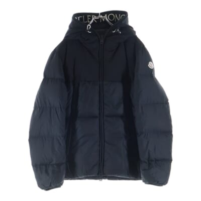 18AW MONTCLA モンクラー アームロゴデザイン フーデッド ジップアップ ダウンジャケット ブラック D20914132085 Bランク