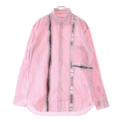 22AW フロントカットオフ切替加工 長袖ストライプシャツ ピンク/ホワイト FJ-B015 Bランク