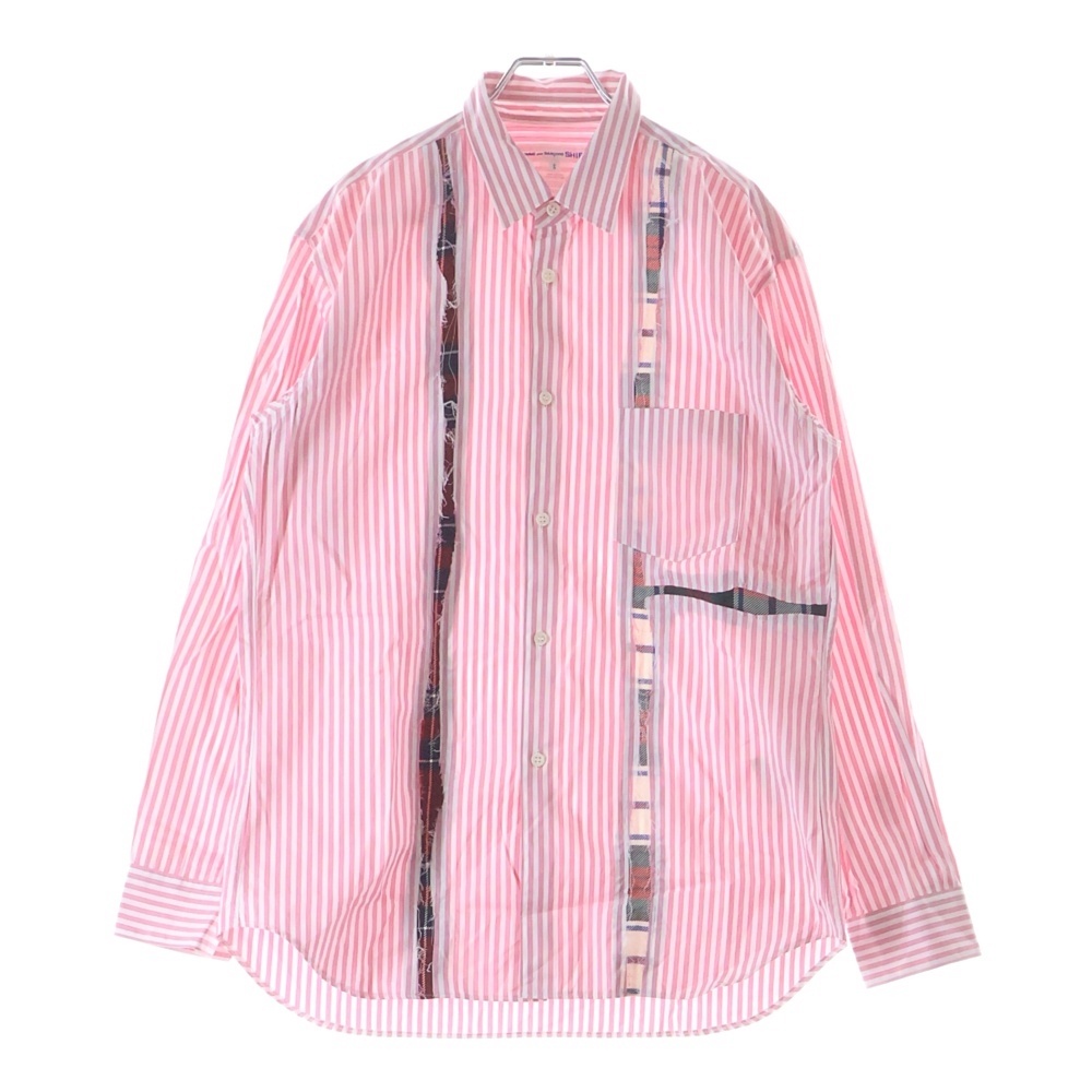 22AW フロントカットオフ切替加工 長袖ストライプシャツ ピンク/ホワイト FJ-B015 Bランク