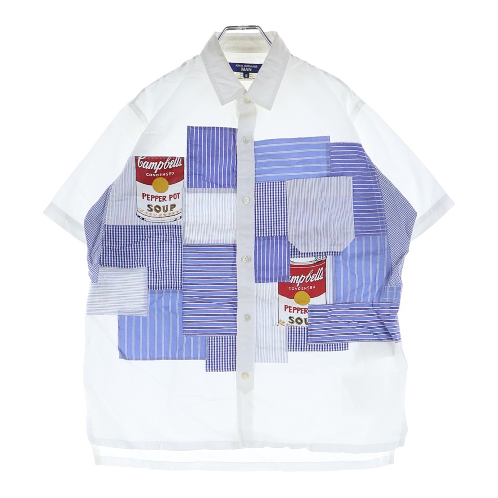 23SS AD2022 ×ANDY WARHOL アンディウォーホル パッチワーク加工 半袖シャツ ホワイト/ブルー WK-B024 Bランク