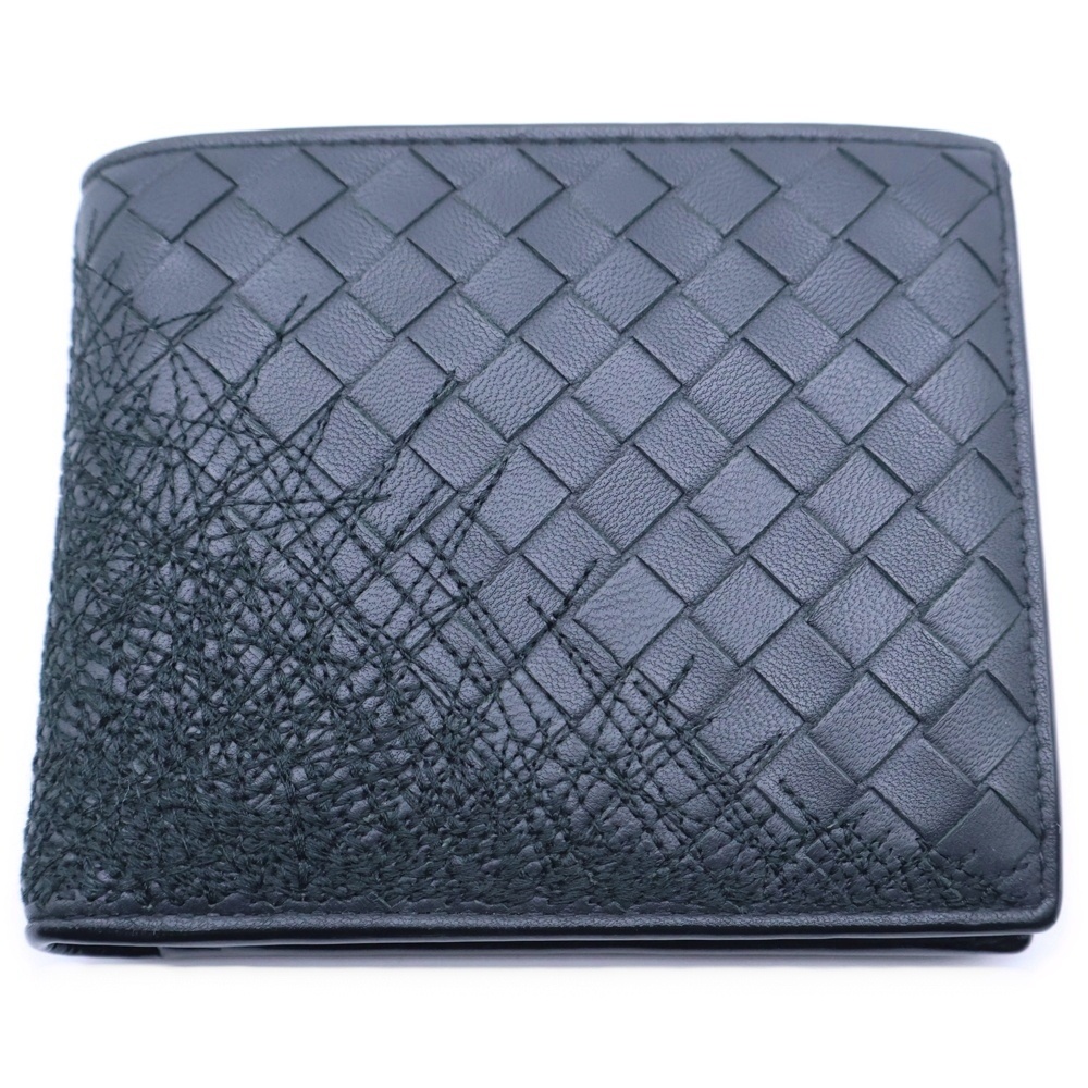 イントレチャート ステッチデザイン ウォレット 二つ折り財布 ブラック Bランク