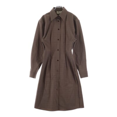 チェック総柄 ロング丈 フレア シャツワンピース ブラウン レディース FN-WN-DRES000221A20133 Bランク