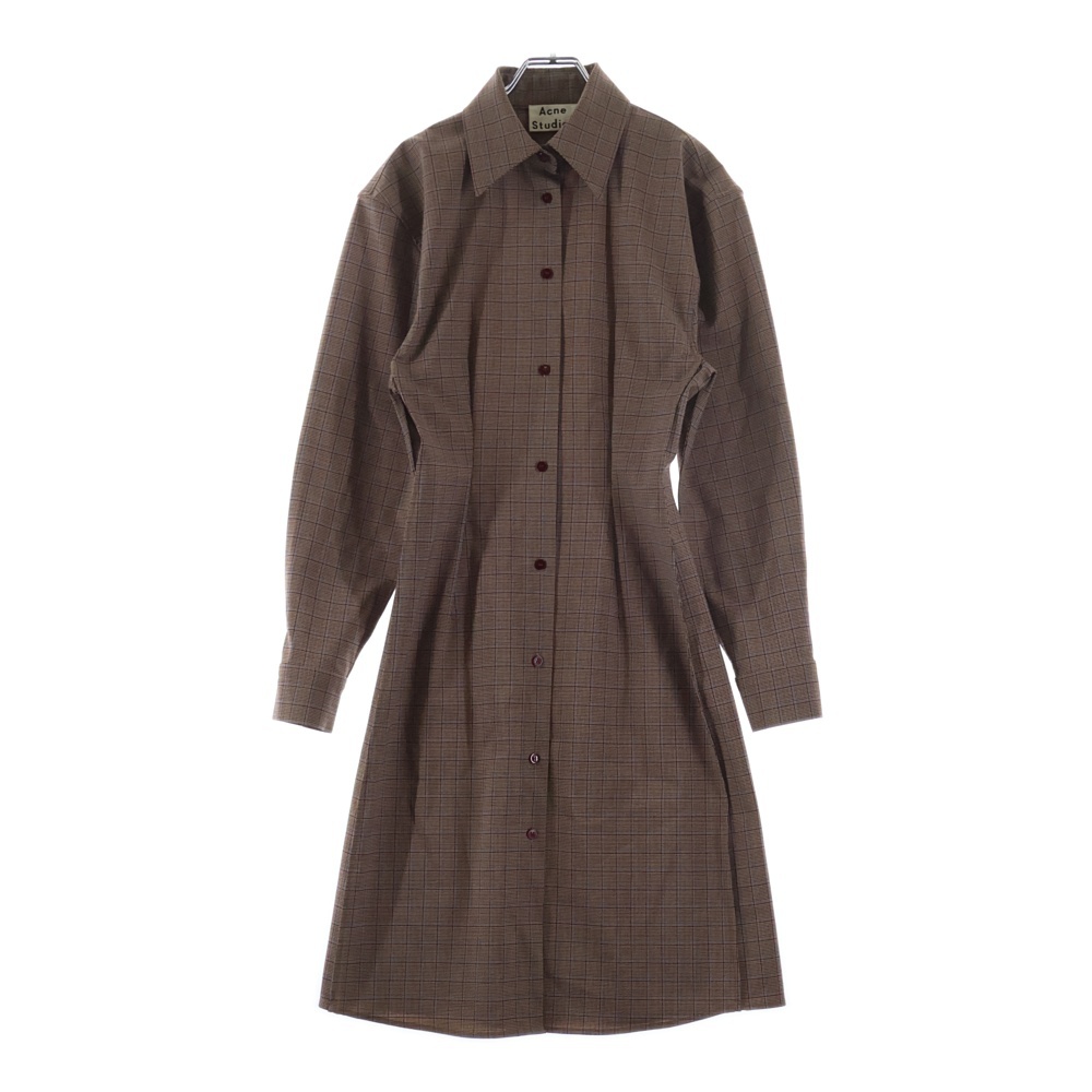 チェック総柄 ロング丈 フレア シャツワンピース ブラウン レディース FN-WN-DRES000221A20133 Bランク