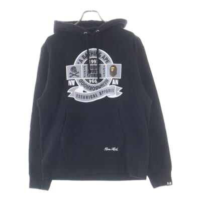 ×NEIGHBORHOOD ネイバーフッド 両面プリント プルオーバースウェットパーカー フーディー ブラック 001PPJ231901C Bランク
