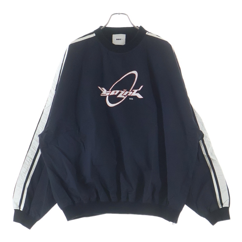 NYLON PULLOVER SAINT ロゴデザイン ナイロン プルオーバー ウインドブレーカー ジャケット ブラック SM-YS1-0000-054 Bランク