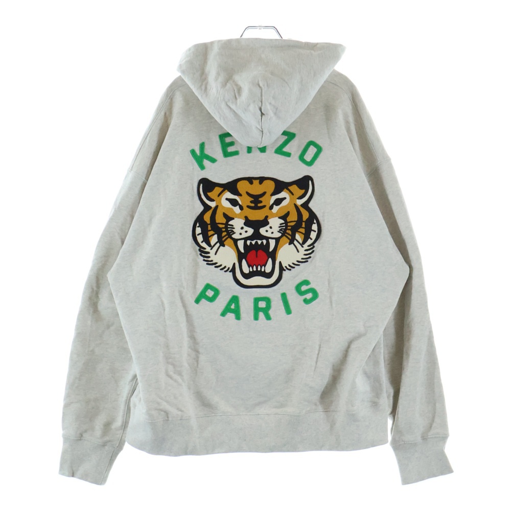 24SS LUCKY TIGER HOODIE タイガー刺繍 プルオーバースウェットパーカー フーディー グレー FE58SW0114MF Bランク
