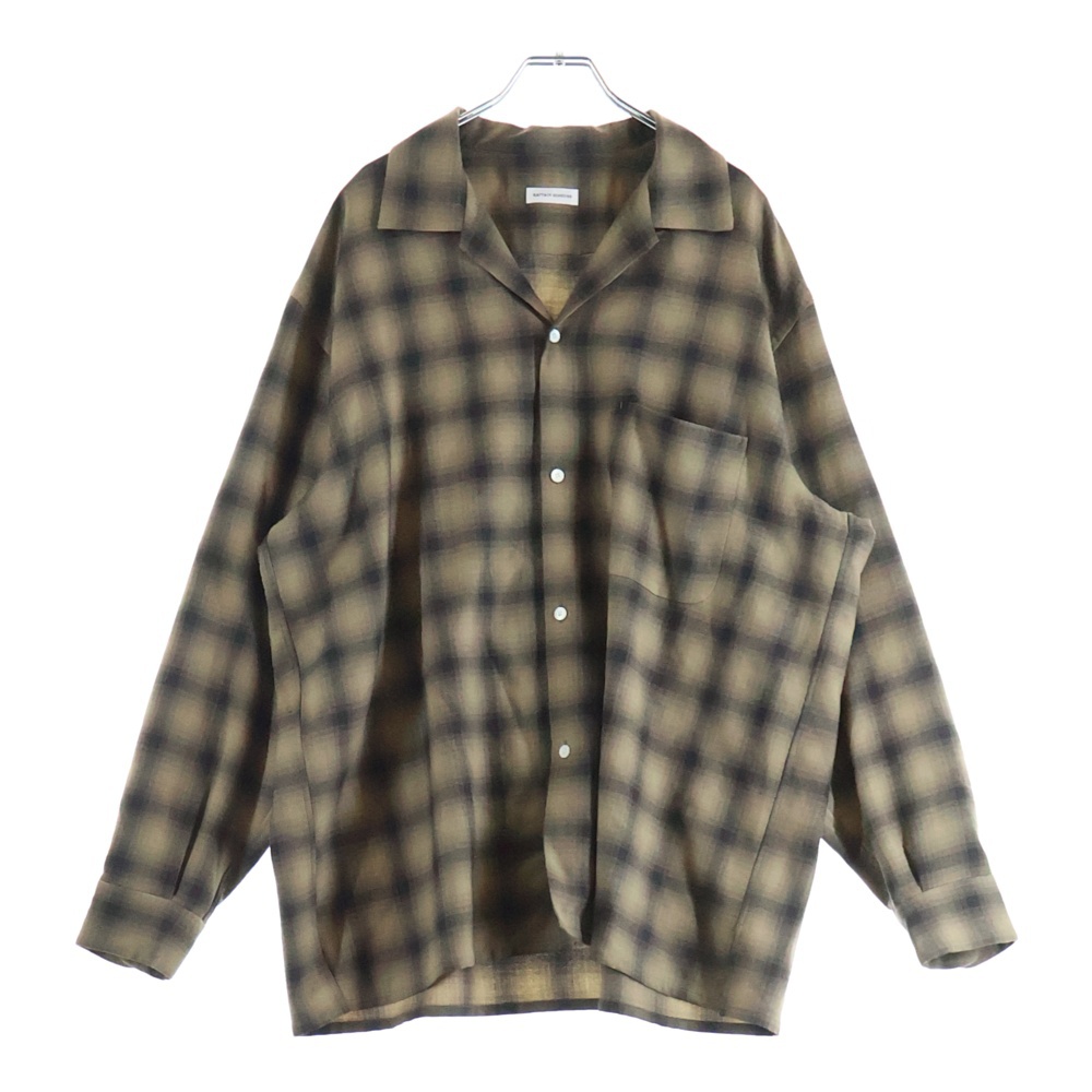 WOOL OMBRE OPEN COLLARED SHIRT ウール オンブレチェック 長袖オープンカラーシャツ ブラウン/ブラック KS25FSH04 Sランク