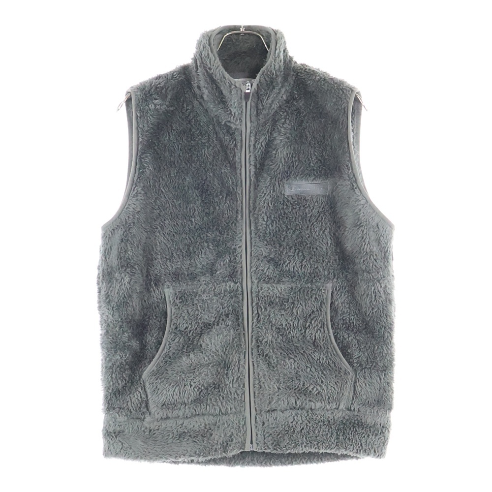 スクリプトロゴ刺繍 ジップアップ ボアフリース ベスト グレー C3-L617Z Bランク