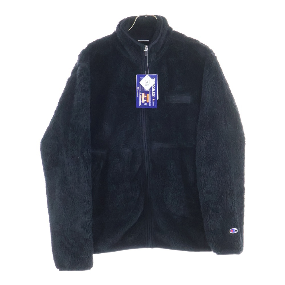 スクリプトロゴ刺繍 ジップアップ ボアフリース ジャケット ブラック C3-Y616 Sランク