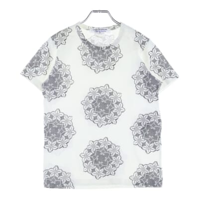 フラワープリント クルーネック 半袖Tシャツカットソーホワイト S9T009 Bランク