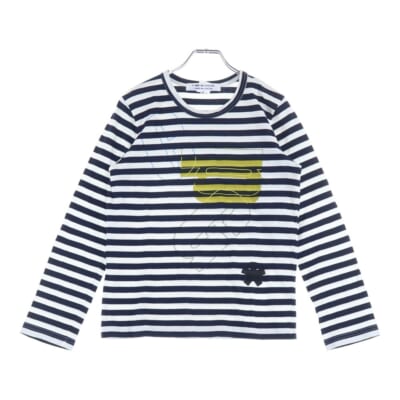 ボーダー プリント ロングスリーブ長袖Tシャツカットソーホワイト/ブラック レディース Bランク