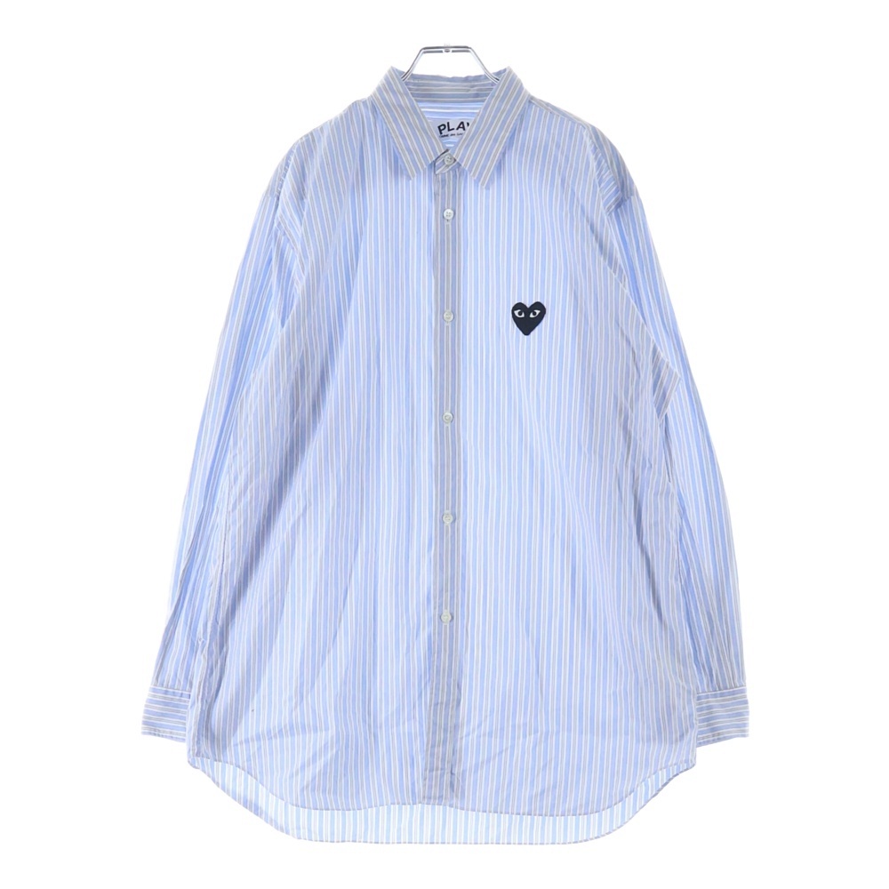 Striped L/S Shirt ハートパッチ ストライプ 長袖シャツ ブルー AZ-B020 Bランク