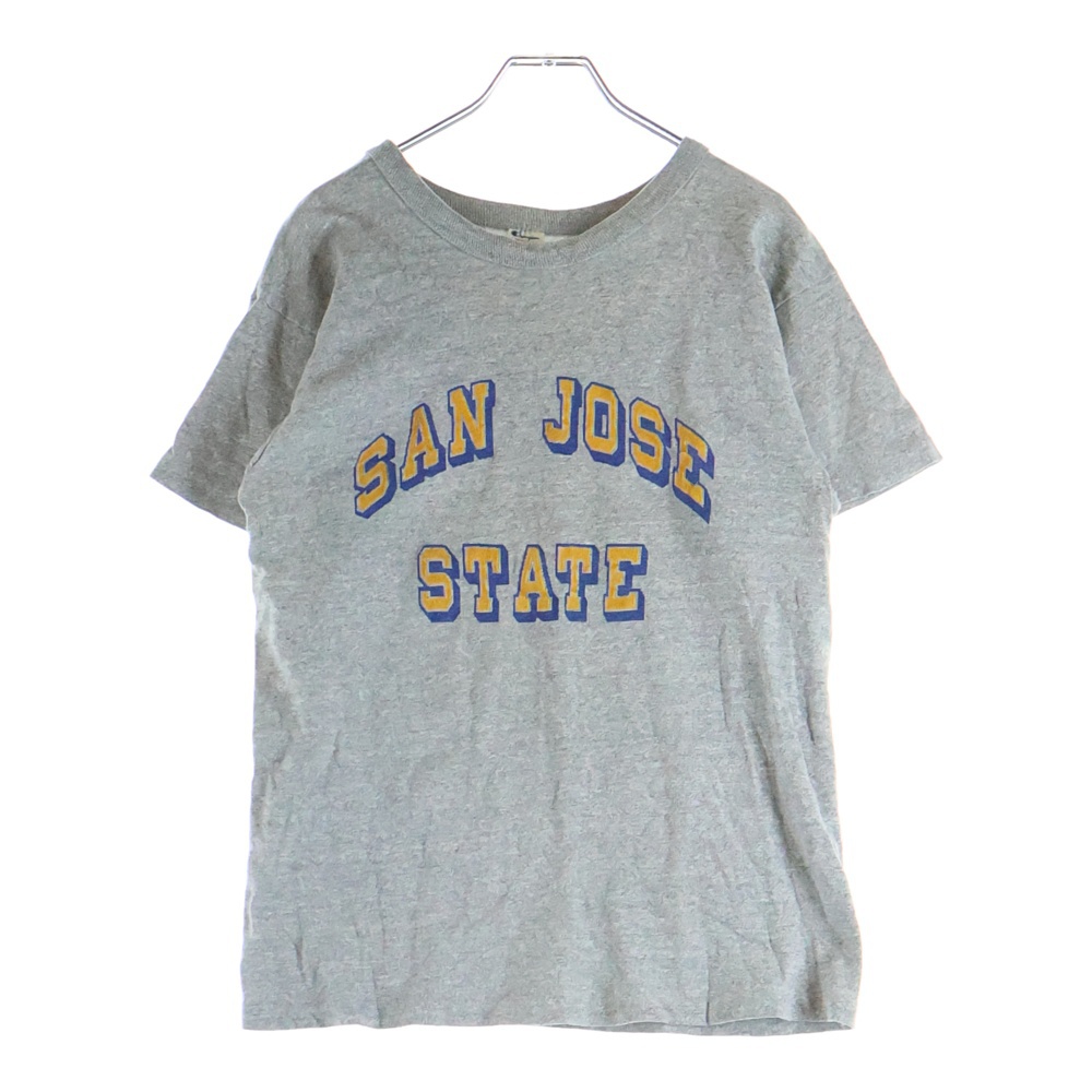 80S VINTAGE ヴィンテージ トリコタグ後期 フロッキープリント 半袖Tシャツ カットソー グレー Bランク