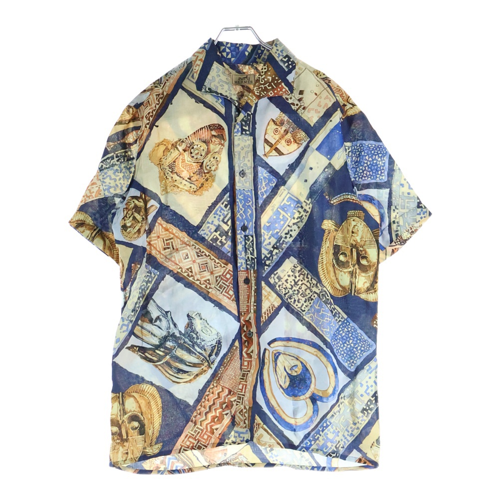 PERSONA ペルソナ 仮面 総柄 リネン 半袖シャツ マルチ Bランク