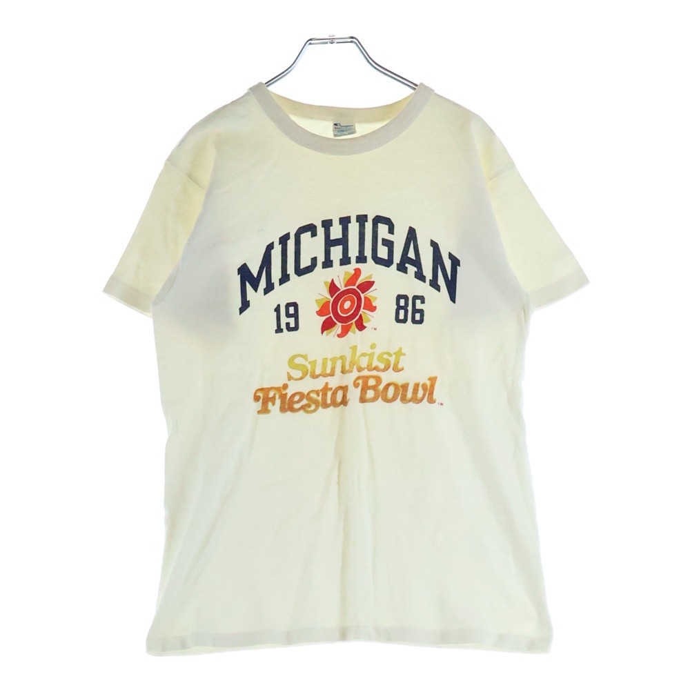 80S VINTAGE ヴィンテージ トリコタグ後期 MICHIGAN 1986 プリント 半袖Tシャツ カットソー ホワイト Bランク