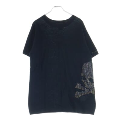 スカル ラインストーン クルーネック半袖ニットTシャツ カットソー ブラック MQ-KN2-012 Bランク