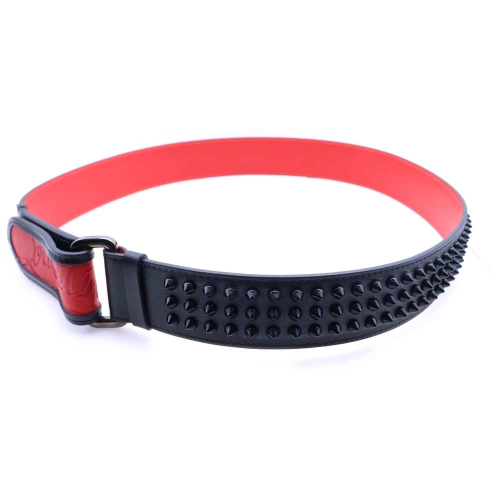 スタッズ ベルクロ レザー ベルト ブラック/レッド Sランク